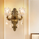 金古铜欧式 水晶壁灯双头奢华古典卧室床头灯客厅电视背景墙境前灯