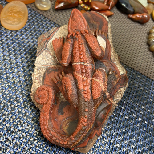 战国红玛瑙摆件河北宣化料精工雕刻蜥蜴收藏送人收藏包邮