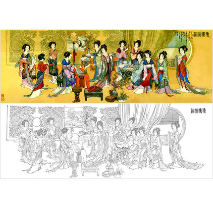 华三川工笔画人物金陵十二钗工笔画白描底稿工笔仕女人物临摹稿B