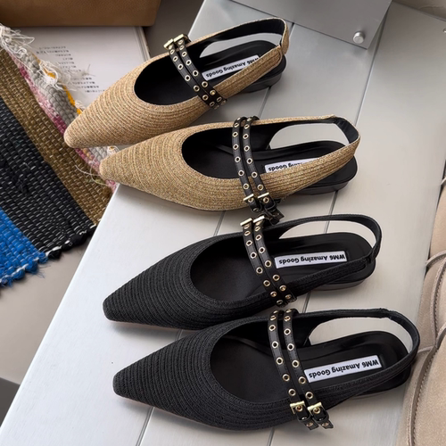 WM6法式尖头平底一字带扣凉鞋