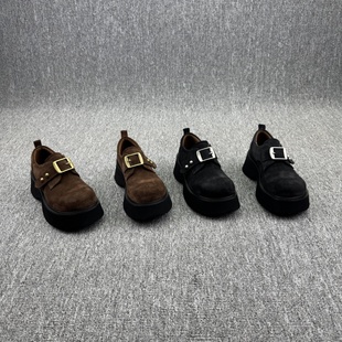 欧洲站欧货真皮女鞋2025秋季新款高跟厚底魔术贴乐福鞋磨砂皮单鞋