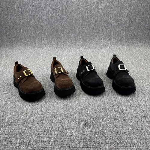 高跟厚底魔术贴乐福鞋磨砂皮单鞋