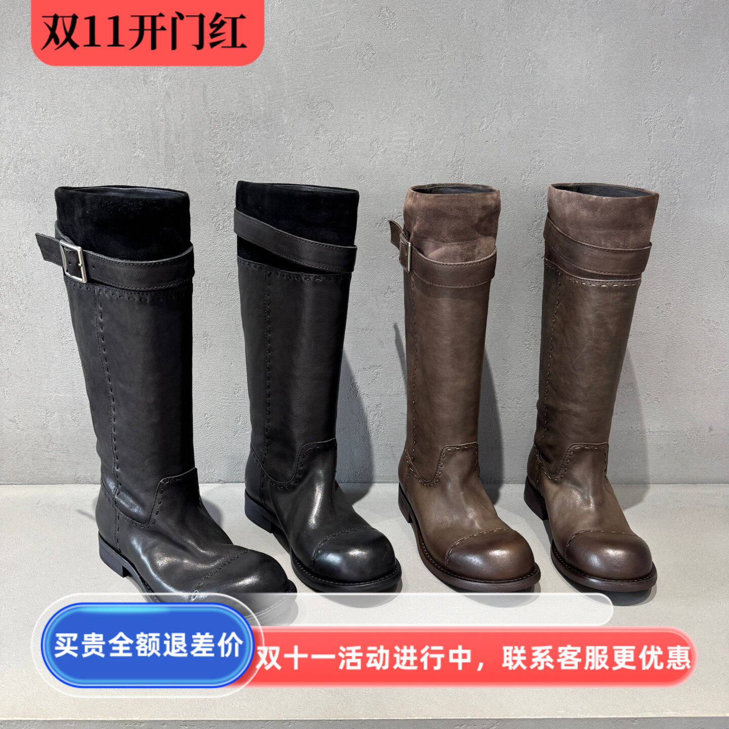 英伦真皮高筒骑士靴女秋冬显瘦