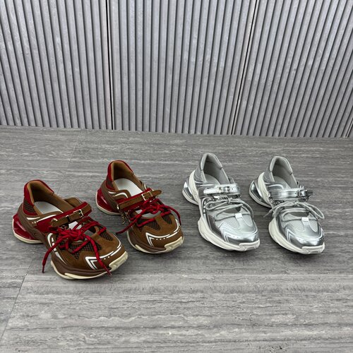 欧洲站真皮厚底网面魔术贴老爹鞋