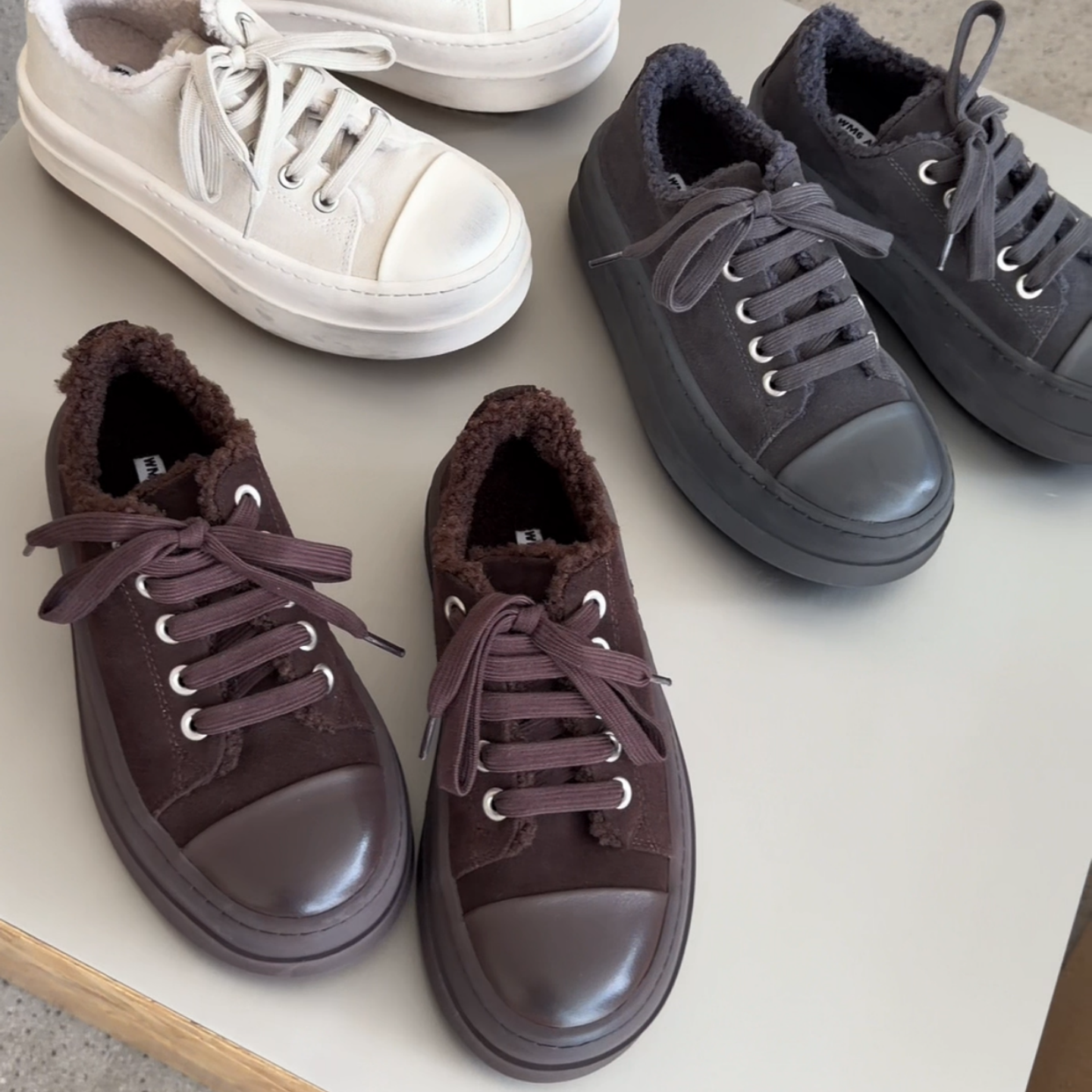 冬款厚底松糕鞋加绒羊毛运动鞋潮