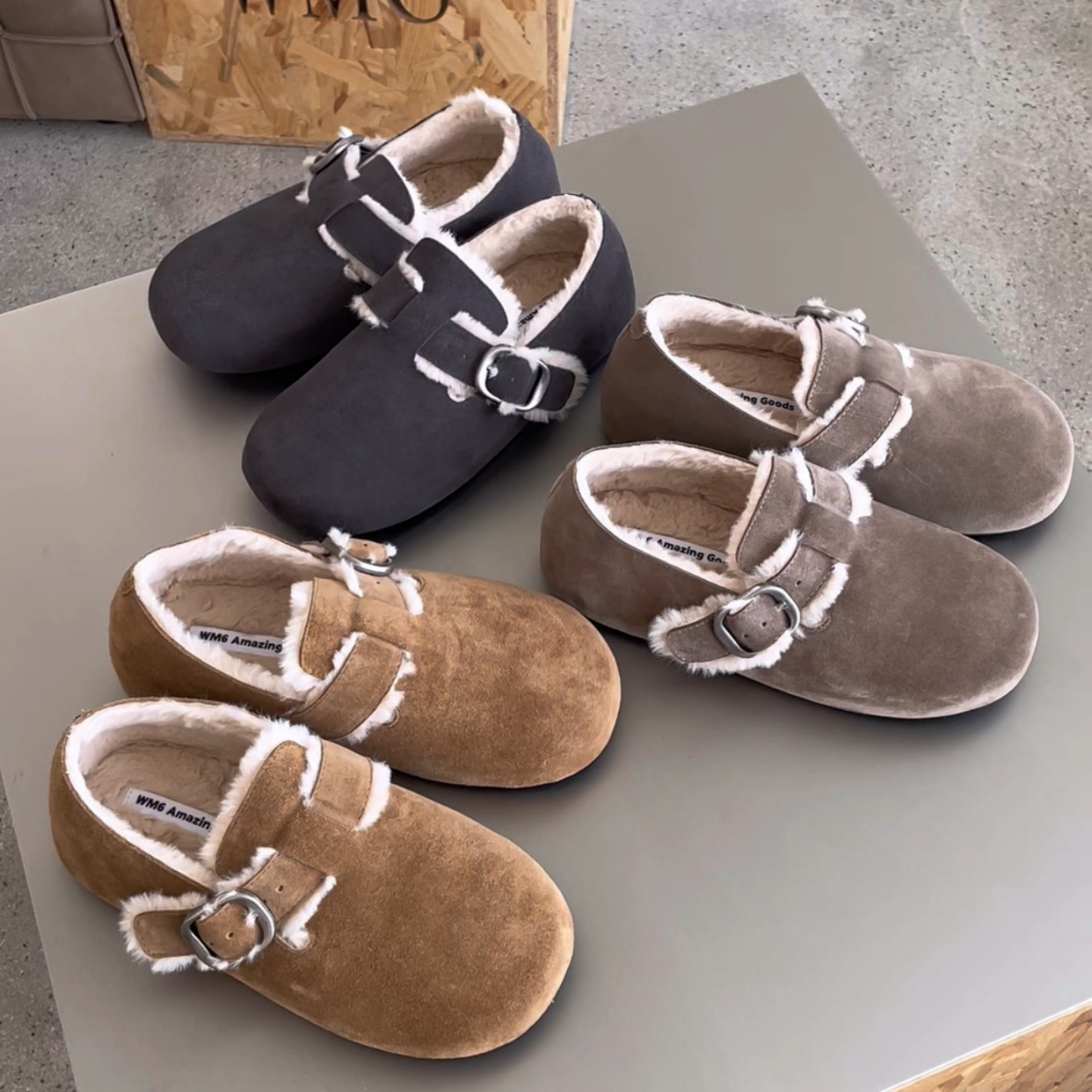 低跟平底勃肯鞋加绒羊毛乐福鞋