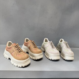 2026春季新款欧货欧洲站休闲真皮厚底松糕鞋女系带增高舒适运动鞋