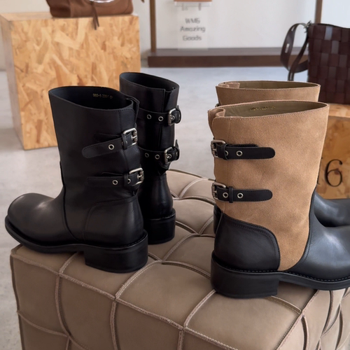 冬季粗跟皮带扣马丁靴中筒短靴潮