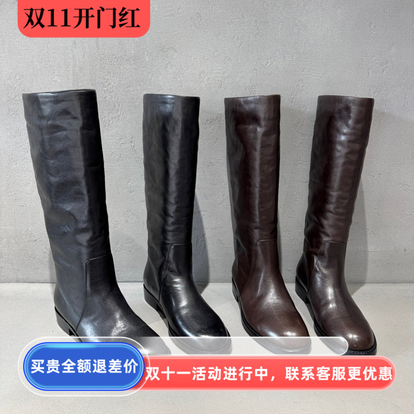 英伦真皮高筒骑士靴女秋冬显瘦