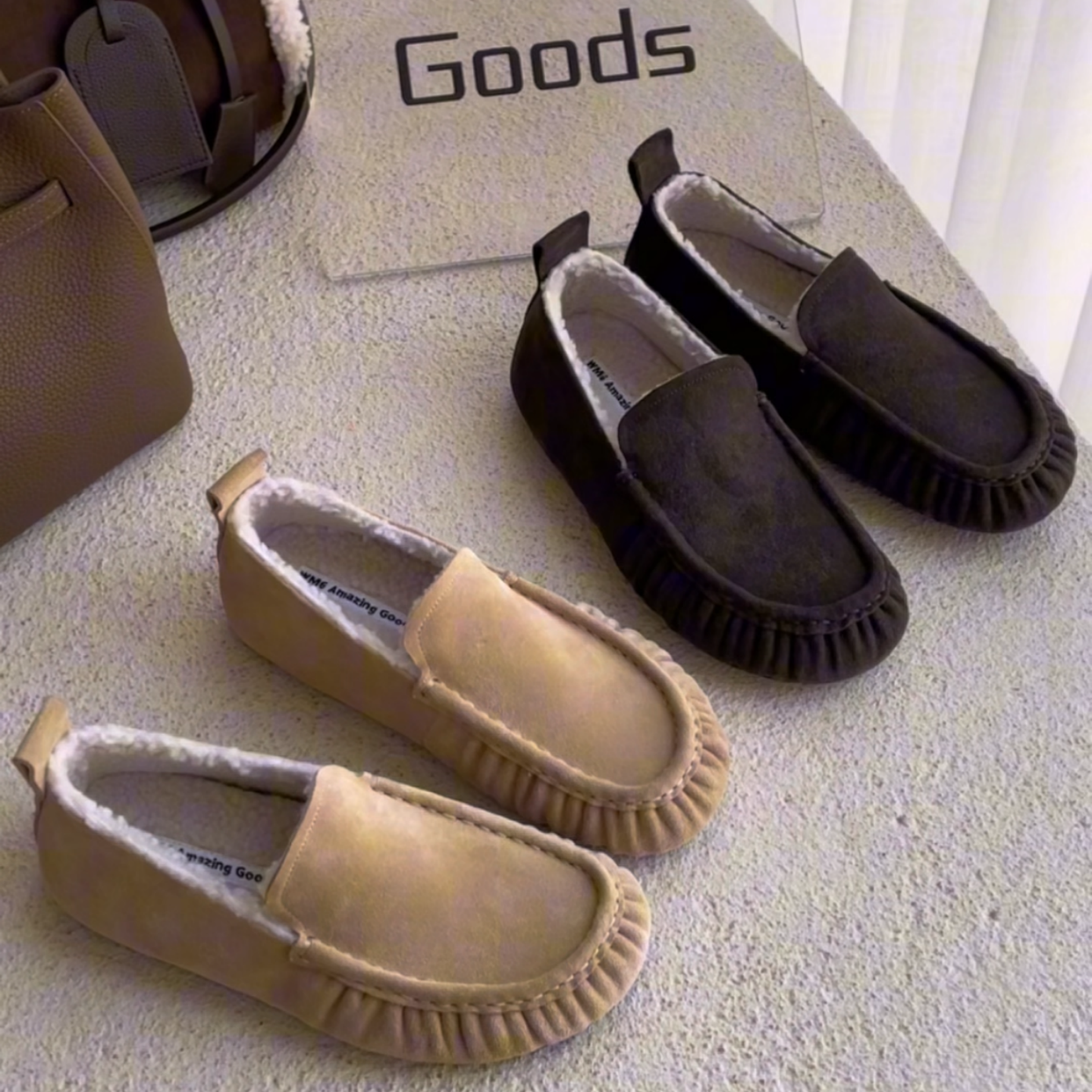 WM6欧货欧洲站真皮女鞋2025冬季新款低跟平底加绒羊毛套脚豆豆鞋,女鞋,乐福鞋（豆豆鞋）,淘宝优惠券,粉丝福利购,淘宝优惠卷