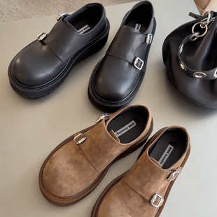 欧货欧洲站英伦风皮带扣厚底百搭单鞋 WM6真皮乐福鞋 女2026春新款