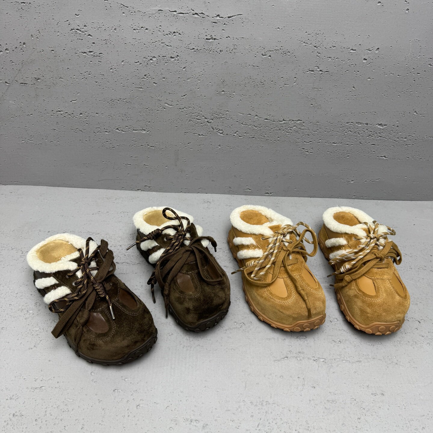 秋冬加绒羊毛包头拖鞋女厚底