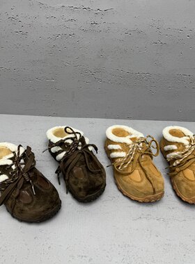 秋冬加绒羊毛包头拖鞋女厚底
