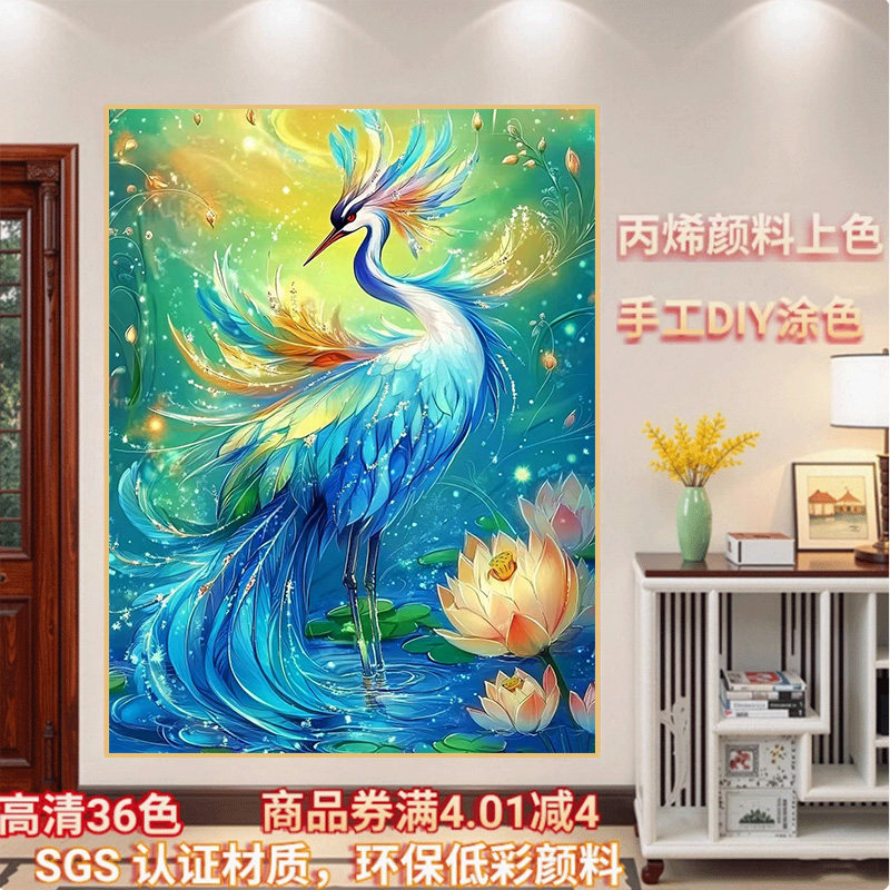 百灵仙鹤diy数字油画玄关装饰画