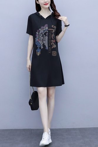 Real shooting large size Tencel Roman dress summer European station thin hot diamond Hoodie skirt