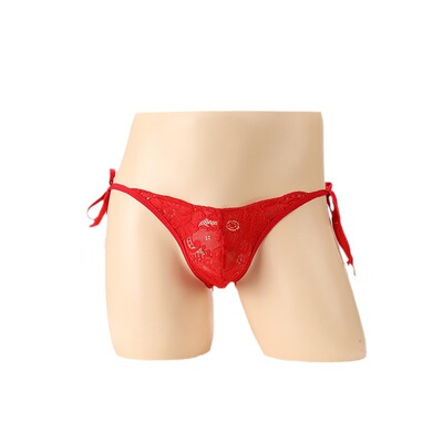 男士内裤透明蕾丝囊袋包蛋超薄爱心三角丁字裤性感低腰男生底裤短