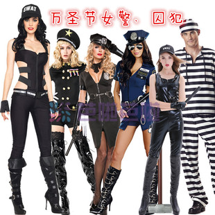 万圣节服装短袖黑白条纹囚衣成人男女监狱囚服囚犯演出服化妆舞会