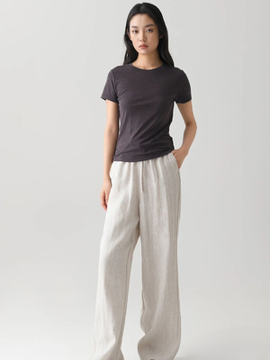 亚麻+天丝莱赛尔短袖女2025夏季新款百搭设计感收背显瘦T恤女