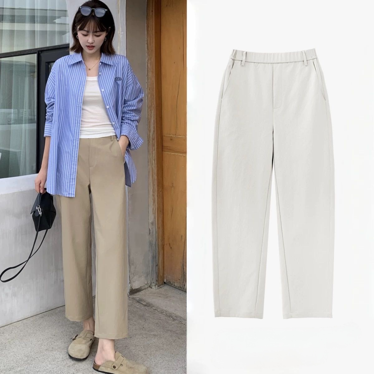 seawhen海维恩 秋季新款简约大气抗皱耐磨生态棉九分直筒休闲裤女