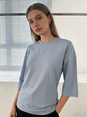 T恤春女夏新款休闲慵懒宽松七分袖有大码外贸出口日单莱赛尔上衣