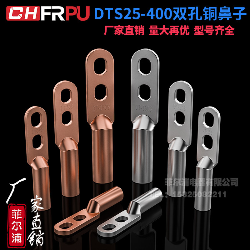 DTS双孔铜鼻子DT-25/35/70/120电缆镀锡铜线耳双眼接线头接线端子