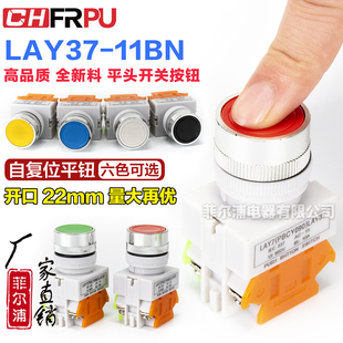PBC Y090点动自锁常开闭 11BN平头按钮22mm 自复位按钮开关LAY37