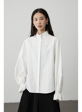 【巴洛克】CAREMIND法式典雅气质衬衫木耳花边设计白衬衣叠穿上衣