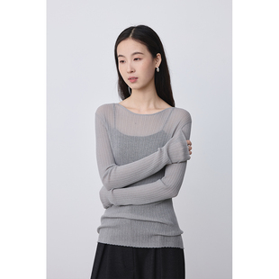 【船领微透衫】CAREMIND纯色坑条毛针织衫薄款修身打底衫长袖上衣