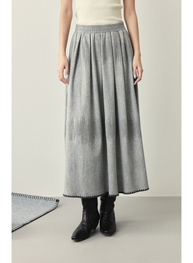 【灰海】CAREMIND复古渐变晕染钩花半身裙淑女气质松紧腰头A字裙