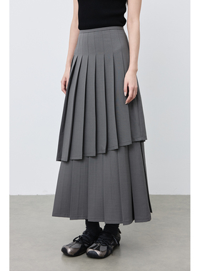 【双重奏】CAREMIND原创设计独特双层百褶裙高级层次感显瘦裙子女