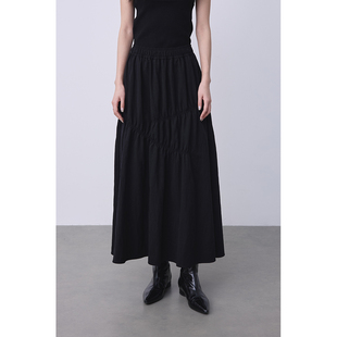CAREMIND黑色肌理感褶皱a字高腰半身裙气质简约宽松显瘦长裙子夏