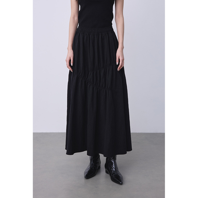 CAREMIND黑色肌理感褶皱半身裙夏