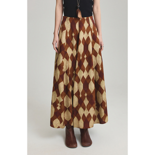 CAREMIND设计感岩层印花裙天丝亚麻宽松a字半身裙 安第斯山脉