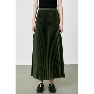 CAREMIND黑色百褶A字中长半身裙