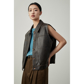 CAREMIND原创无袖 新 设计感马甲女外搭翻领设计感坎肩皮衣外套春季