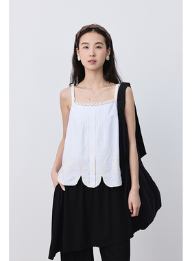 【刺绣雏菊】CAREMIND白色纯棉立体花苞吊带别致蕾丝拼接无袖上衣