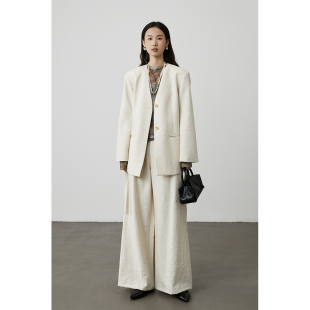 外套休闲直筒西裤 无领两粒扣西装 高级感套装 CAREMIND春季