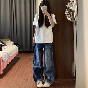 小个子正肩休闲设计感美式 新款 百搭ins上衣 t恤女夏季 棉质白色短袖