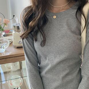 简约洋气打底衫 韩系圆领纯色内搭小衫 新款 T恤女上衣2025春季 长袖