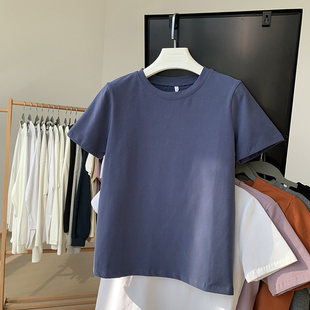 小圆领t恤女上衣棉质短袖 百搭纯色显瘦通勤正肩体恤 2025年新款
