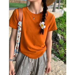 正肩显瘦体恤白色修身 韩系纯色T恤女圆领短袖 上衣 夏季 2025年新款