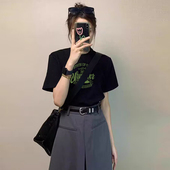 短袖 独特上衣超好看体恤 宽松棉质百搭正肩夏装 t恤女2025新款 爆款