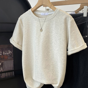 女秋冬2025新款 短袖 通勤小众显瘦加厚上衣 花灰色修身 重磅高棉净版