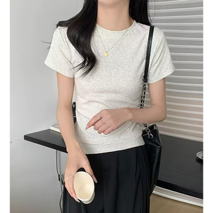 白色正肩圆领t恤女短袖简约夏季修身百搭洋气气质韩版显瘦上衣女