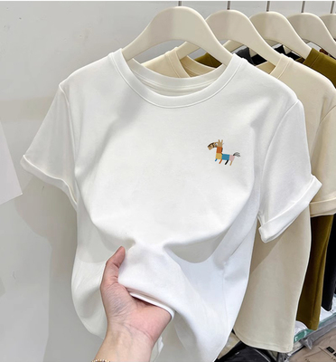 夏季纯棉小马拼色短袖T恤女减龄