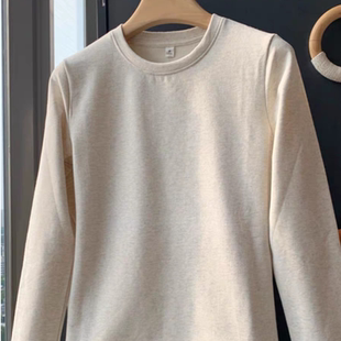 修身 纯棉长袖 春秋冬内搭加绒白色基础款 女2024新款 圆领上衣 打底衫