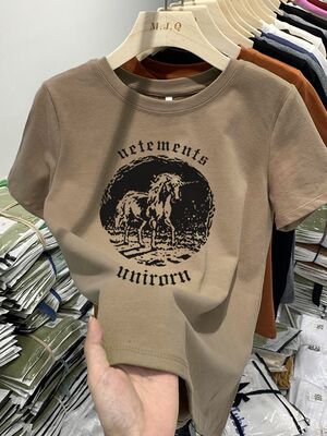 正肩短袖纯棉修身T恤女小个子