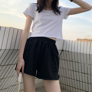 通勤上衣修身 打底衫 棉质白色t恤短袖 新款 女ins 女夏季 小心机基础款