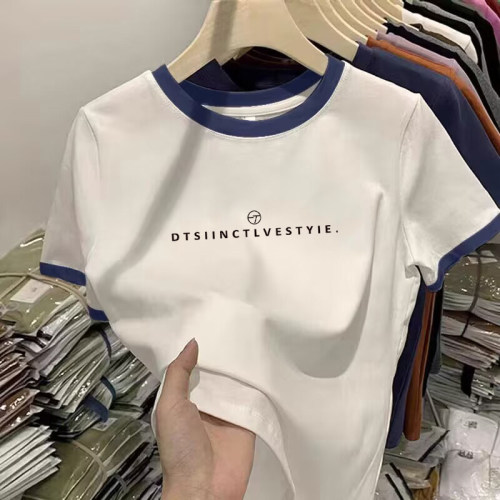 夏季纯棉圆领短袖显瘦T恤女