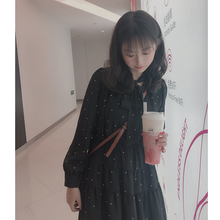 复古黑色波点裙女中长款 雪纺连衣裙chic温柔 长袖 新款 2019秋装 法式